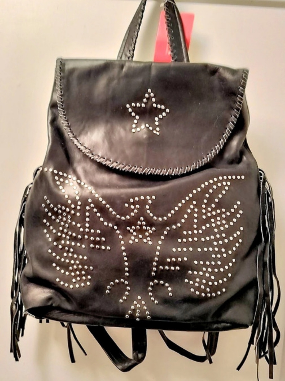 Large Black Studded Fringe Backpack